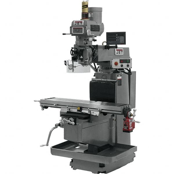 Jet - 54" Table Width x 12" Table Length, Variable Speed Pulley Control, 3 Phase Knee Milling Machine - NST40 Spindle Taper, 5 hp - Americas Industrial Supply