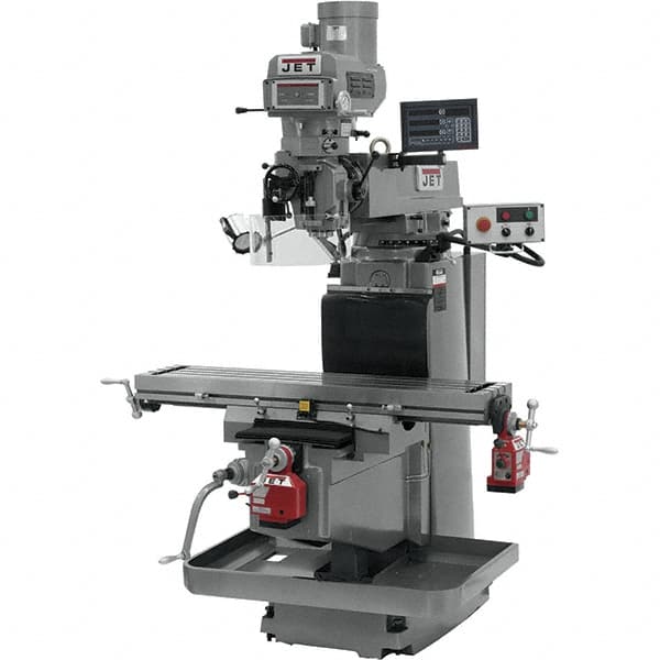 Jet - 54" Table Width x 12" Table Length, Variable Speed Pulley Control, 3 Phase Knee Milling Machine - NT40 Spindle Taper, 5 hp - Americas Industrial Supply