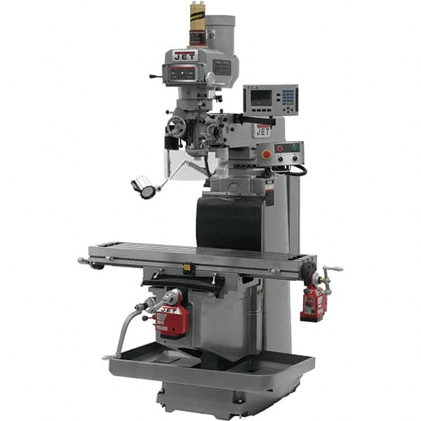 Jet - 54" Table Width x 12" Table Length, Variable Speed Pulley Control, 3 Phase Knee Milling Machine - R8 Spindle Taper, 5 hp - Americas Industrial Supply