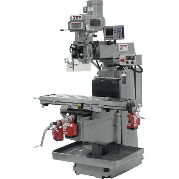 Jet - 54" Table Width x 12" Table Length, Variable Speed Pulley Control, 3 Phase Knee Milling Machine - NST40 Spindle Taper, 5 hp - Americas Industrial Supply