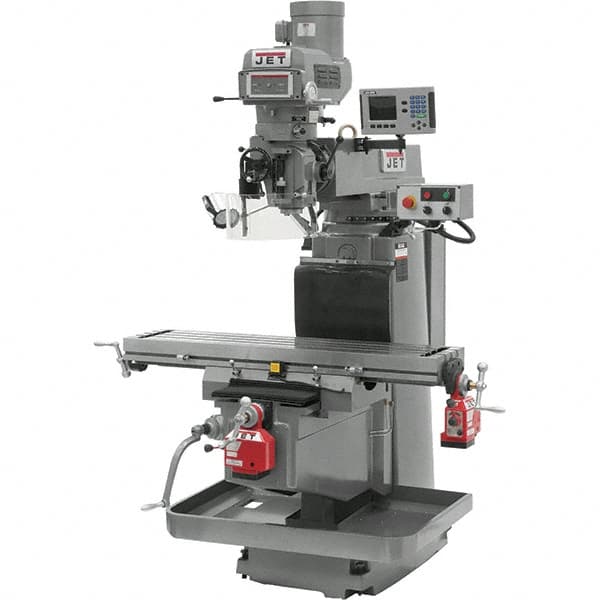 Jet - 54" Table Width x 12" Table Length, Variable Speed Pulley Control, 3 Phase Knee Milling Machine - NST40 Spindle Taper, 5 hp - Americas Industrial Supply