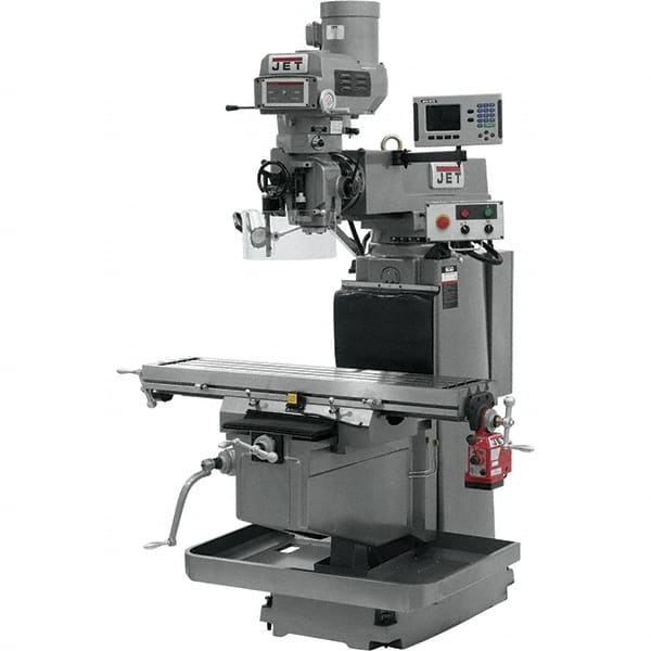 Jet - 54" Table Width x 12" Table Length, Variable Speed Pulley Control, 3 Phase Knee Milling Machine - NST40 Spindle Taper, 5 hp - Americas Industrial Supply