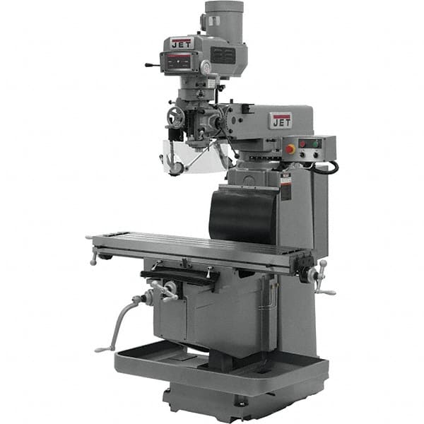 Jet - 54" Table Width x 12" Table Length, Variable Speed Pulley Control, 3 Phase Knee Milling Machine - NST40 Spindle Taper, 5 hp - Americas Industrial Supply