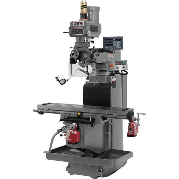 Jet - 54" Table Width x 12" Table Length, Variable Speed Pulley Control, 3 Phase Knee Milling Machine - R8 Spindle Taper, 5 hp - Americas Industrial Supply