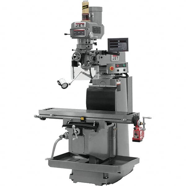 Jet - 54" Table Width x 12" Table Length, Variable Speed Pulley Control, 3 Phase Knee Milling Machine - R8 Spindle Taper, 5 hp - Americas Industrial Supply