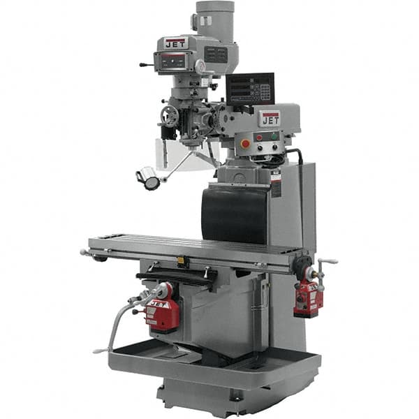 Jet - 54" Table Width x 12" Table Length, Variable Speed Pulley Control, 3 Phase Knee Milling Machine - R8 Spindle Taper, 5 hp - Americas Industrial Supply