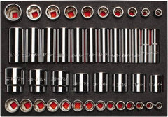 Proto - 65 Piece 1/2" Drive Chrome Finish Deep Well Socket Set - 8, 12 Points, 3/8" to 1-1/2" Range, Inch Measurement Standard - Americas Industrial Supply