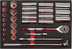 Proto - 30 Piece 1/2" Drive Chrome Finish Deep Well Socket Set - 12 Points, 3/8" to 1-1/4" Range, Inch Measurement Standard - Americas Industrial Supply