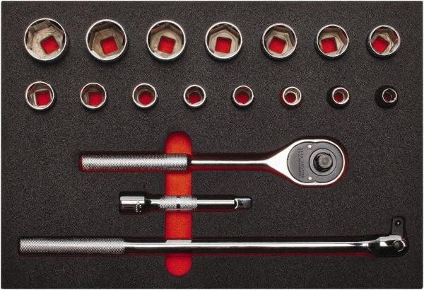 Proto - 18 Piece 1/2" Drive Chrome Finish Socket Set - 6 Points, 3/8" to 1-1/4" Range, Inch Measurement Standard - Americas Industrial Supply