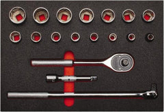 Proto - 18 Piece 1/2" Drive Chrome Finish Socket Set - 6 Points, 3/8" to 1-1/4" Range, Inch Measurement Standard - Americas Industrial Supply
