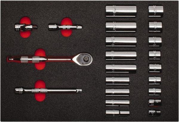 Proto - 22 Piece 3/8" Drive Chrome Finish Deep Well Socket Set - 12 Points, 3/8" to 7/8" Range, Inch Measurement Standard - Americas Industrial Supply