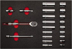 Proto - 22 Piece 3/8" Drive Chrome Finish Deep Well Socket Set - 12 Points, 3/8" to 7/8" Range, Inch Measurement Standard - Americas Industrial Supply