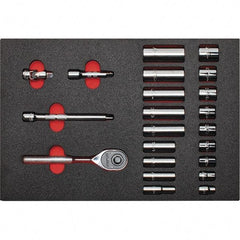 Proto - 22 Piece 3/8" Drive Chrome Finish Deep Well Socket Set - 12 Points, 3/8" to 7/8" Range, Inch Measurement Standard - Americas Industrial Supply
