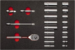 Proto - 22 Piece 3/8" Drive Chrome Finish Deep Well Socket Set - 6 Points, 3/8" to 7/8" Range, Inch Measurement Standard - Americas Industrial Supply