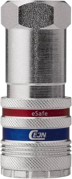 CEJN - 3/8 Female NPT Industrial Pneumatic Hose Safety Coupler - Steel/Brass, 1/2" Body Diam - Americas Industrial Supply