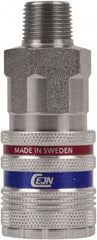 CEJN - Male NPT Industrial Pneumatic Hose Safety Coupler - Steel/Brass, 1/2" Body Diam, 3/8" Hose ID - Americas Industrial Supply