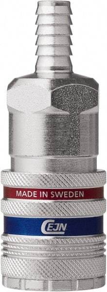 CEJN - Hose Barb Industrial Pneumatic Hose Safety Coupler - Steel/Brass, 1/2" Body Diam, 3/8" Hose ID - Americas Industrial Supply