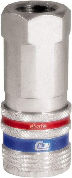 CEJN - 3/8 Female NPT Industrial Pneumatic Hose Safety Coupler - Steel/Brass, 3/8" Body Diam - Americas Industrial Supply