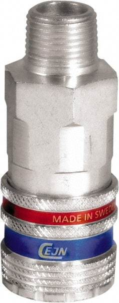 CEJN - 1/2 Male NPT Industrial Pneumatic Hose Safety Coupler - Steel/Brass, 3/8" Body Diam - Americas Industrial Supply