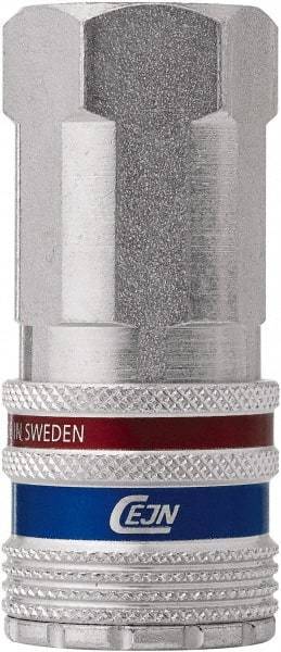 CEJN - 3/8 Female NPT European High Flow Pneumatic Hose Safety Coupler - Steel/Brass, 3/8" Body Diam - Americas Industrial Supply