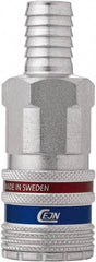 CEJN - Hose Barb European High Flow Pneumatic Hose Safety Coupler - Steel/Brass, 3/8" Body Diam, 1/2" Hose ID - Americas Industrial Supply