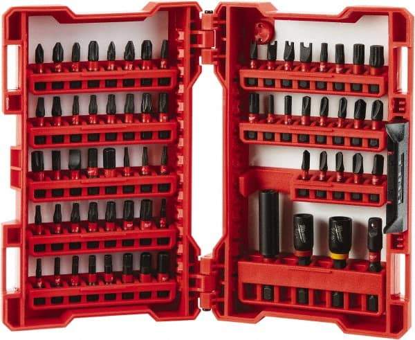 Milwaukee Tool - 65 Piece, Magnetic Bit Holder - 5/64 to 1/4" Hex, #1 to #3, Drilling/Screwdriving Utility Accessory Set Kit, 1/4" Hex Drive, Phillips, Slotted, Torx, Square Point - Americas Industrial Supply