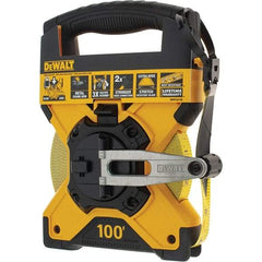 DeWALT - 100' x 3/4" Yellow Fiberglass Blade Tape Measure - 1/8" Graduation, Yellow/Black ABS Plastic Case - Americas Industrial Supply