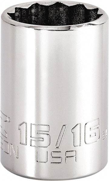 Proto - 15/16", 3/8" Drive, Intermediate Hand Socket - 12 Points, 1-47/64" OAL, Steel, Full Polish Finish - Americas Industrial Supply