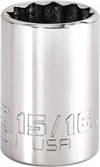 Proto - 15/16", 3/8" Drive, Intermediate Hand Socket - 12 Points, 1-47/64" OAL, Steel, Full Polish Finish - Americas Industrial Supply