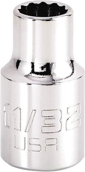 Proto - 11/32", 3/8" Drive, Intermediate Hand Socket - 12 Points, 1-15/64" OAL, Steel, Full Polish Finish - Americas Industrial Supply