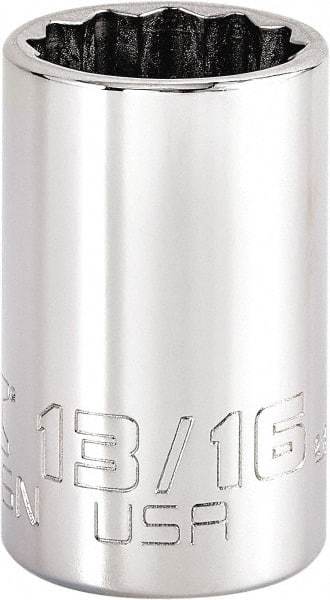 Proto - 13/16", 3/8" Drive, Intermediate Hand Socket - 12 Points, 1-47/64" OAL, Steel, Full Polish Finish - Americas Industrial Supply