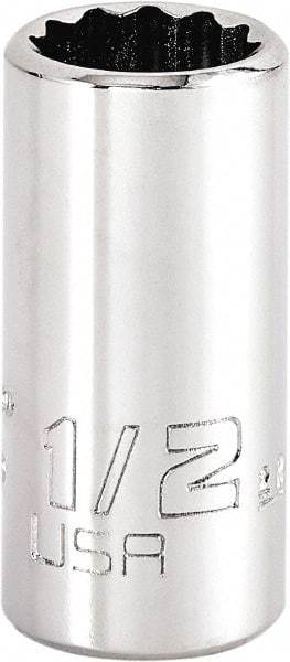 Proto - 1/2", 3/8" Drive, Intermediate Hand Socket - 12 Points, 1-15/64" OAL, Steel, Full Polish Finish - Americas Industrial Supply