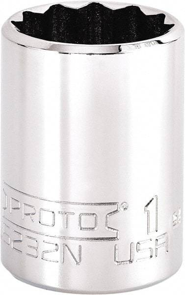 Proto - 1", 3/8" Drive, Intermediate Hand Socket - 12 Points, 1-47/64" OAL, Steel, Full Polish Finish - Americas Industrial Supply