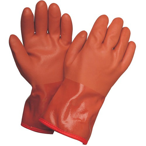 Large Gloves-Powercoat 12″ Double Dipped PVC With Thermal Fleece Lining And Rough Grip Orange - Americas Industrial Supply