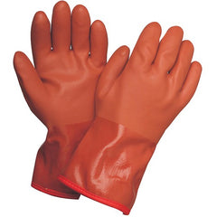 Medium Gloves-Powercoat 12″ Double Dipped PVC With Thermal Fleece Lining And Rough Grip Orange - Americas Industrial Supply