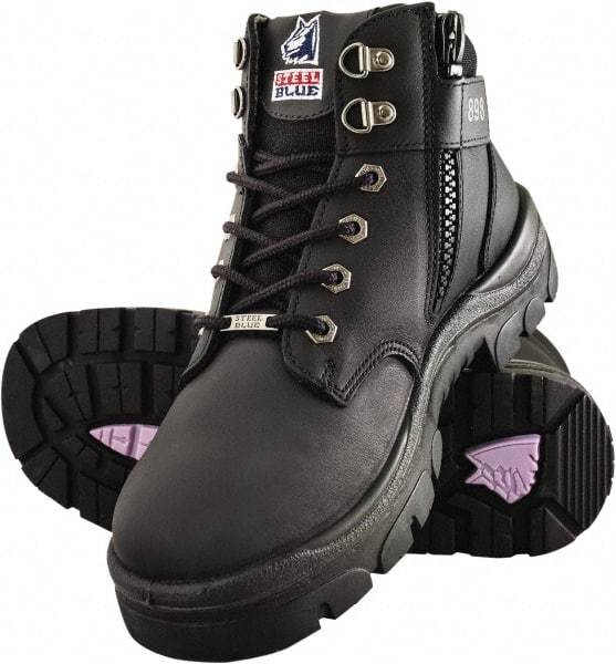 Steel Blue - Men's Size 12 Medium Width Steel Industrial Hiker - Black, Leather Upper, TPU Outsole, 5" High, Side Zip, Lace-Up - Americas Industrial Supply