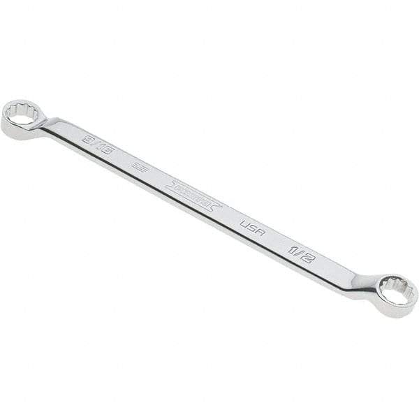 Proto - 1/2" x 9/16" 12 Point Box Wrench - Double End, 53/64" Head Diam x 3/4" Head Thickness, 8-7/8" OAL, Steel, Polished Finish, 15° Offset - Americas Industrial Supply