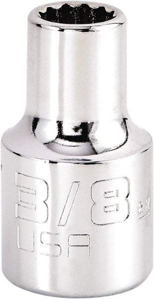 Proto - 3/8", 1/2" Drive, Standard Hand Socket - 12 Points, 1-17/32" OAL, Steel, Chrome Finish - Americas Industrial Supply