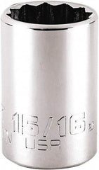 Proto - 15/16", 1/2" Drive, Standard Hand Socket - 12 Points, 1-7/8" OAL, Steel, Chrome Finish - Americas Industrial Supply