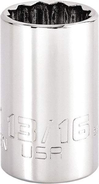 Proto - 13/16", 1/2" Drive, Standard Hand Socket - 12 Points, 1-3/4" OAL, Steel, Chrome Finish - Americas Industrial Supply