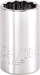 Proto - 13/16", 1/2" Drive, Standard Hand Socket - 12 Points, 1-3/4" OAL, Steel, Chrome Finish - Americas Industrial Supply