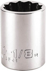 Proto - 1-1/8", 1/2" Drive, Standard Hand Socket - 12 Points, 1-63/64" OAL, Steel, Chrome Finish - Americas Industrial Supply