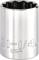 Proto - 1-1/4", 1/2" Drive, Standard Hand Socket - 12 Points, 1-1/64" OAL, Steel, Chrome Finish - Americas Industrial Supply