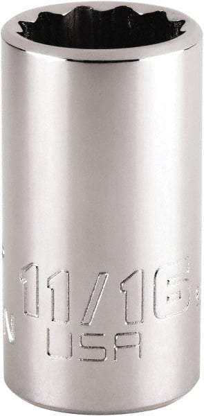 Proto - 11/16", 1/2" Drive, Standard Hand Socket - 12 Points, 1-47/64" OAL, Steel, Chrome Finish - Americas Industrial Supply