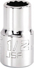 Proto - 1/2", 1/2" Drive, Standard Hand Socket - 12 Points, 1-17/32" OAL, Steel, Chrome Finish - Americas Industrial Supply