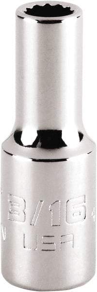 Proto - 3/16", 1/4" Drive, Standard Hand Socket - 12 Points, 1-15/64" OAL, Steel, Chrome Finish - Americas Industrial Supply