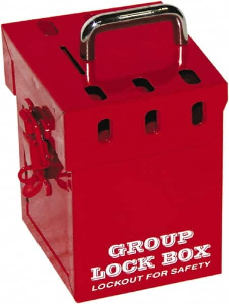 NMC - 10" Deep x 4-1/2" Wide x 6" High, Portable Group Lockout Box - Red, 7 Padlocks - Americas Industrial Supply