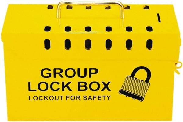 NMC - 10" Deep x 4" Wide x 6" High, Portable Group Lockout Box - Yellow, 13 Padlocks - Americas Industrial Supply