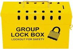 NMC - 10" Deep x 4" Wide x 6" High, Portable Group Lockout Box - Yellow, 13 Padlocks - Americas Industrial Supply