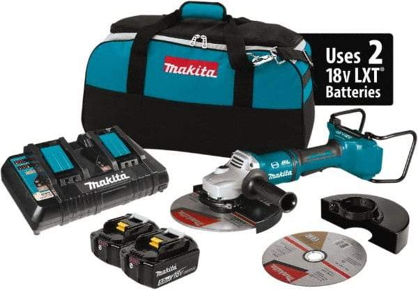 Makita - 9" Wheel Diam, 6,000 RPM, Cordless Angle & Disc Grinder - 5/8-11 Spindle, 18 Volts - Americas Industrial Supply